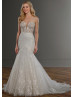 Strapless Beaded Ivory Lace Tulle Wedding Dress